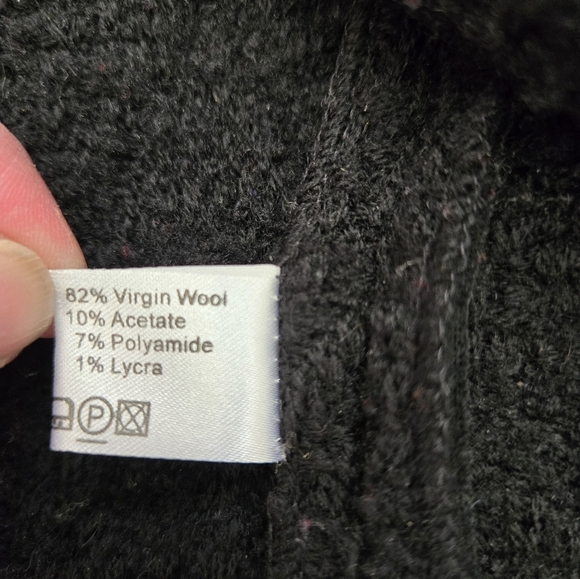 LUISA SPAGNOLI ITALY Virgin Wool Boucle Black Sweater with Fringed Hem. Size S - Picture 13 of 16